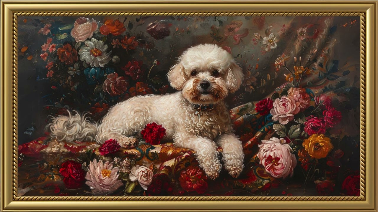 Vintage Dog Painting | Gold Frame TV Art Screensaver for TV Wallpaper