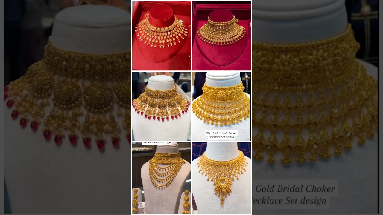 Gold Bridal Choker necklace set designs #goldchokernecklace #goldjewellery #22kgoldjewelry #shorts