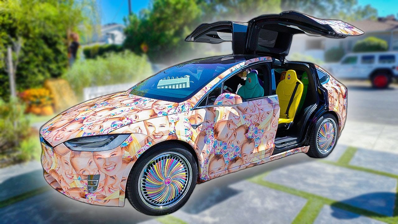 MY NEW TESLA!! (CAR COVERED IN MY FACE!) *EPIC*